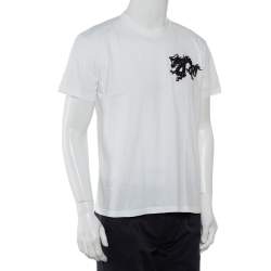 Pre Owned Prada White Cotton Dragon Embroidered Crewneck T-Shirt XXL