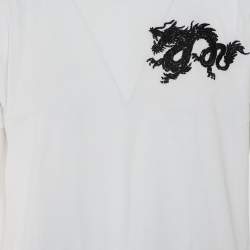 Pre Owned Prada White Cotton Dragon Embroidered Crewneck T-Shirt XXL