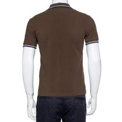 Pre Owned Prada Brown Cotton Pique Contrast Trim Polo T-Shirt S