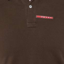 Pre Owned Prada Brown Cotton Pique Contrast Trim Polo T-Shirt S
