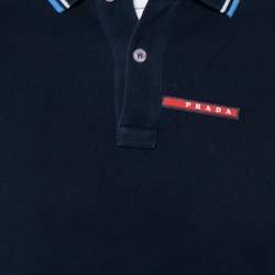 Pre Owned Prada Navy Blue Cotton Pique Polo T-Shirt S