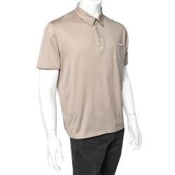 Pre Owned Prada Beige Cotton Patch pocket Detail Polo T-Shirt XXL