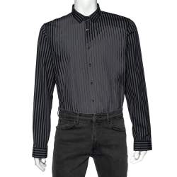 Prada Grey Abstract Stripe Print Cotton Long Sleeve Shirt XXL