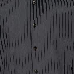Prada Grey Abstract Stripe Print Cotton Long Sleeve Shirt XXL