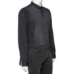 Prada Grey Abstract Stripe Print Cotton Long Sleeve Shirt XXL