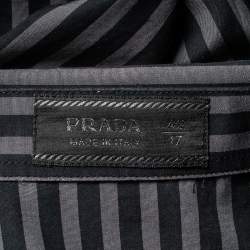 Prada Grey Abstract Stripe Print Cotton Long Sleeve Shirt XXL