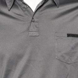 Pre Owned Prada Grey Cotton Pocket Detail Polo T-Shirt L