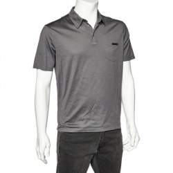 Pre Owned Prada Grey Cotton Pocket Detail Polo T-Shirt L