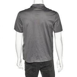Pre Owned Prada Grey Cotton Pocket Detail Polo T-Shirt L