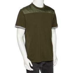 Pre Owned Prada Military Green Cotton Contrast Panel Detail Crew Neck T-Shirt XXL