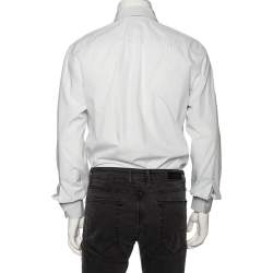 Pre Owned Prada White Striped Cotton Checkered Collar Detail Button Front Shirt M