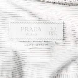 Pre Owned Prada White Striped Cotton Checkered Collar Detail Button Front Shirt M