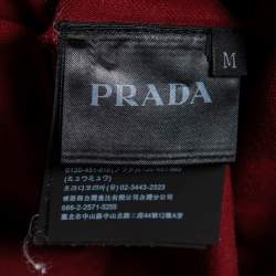 Pre Owned تي شيرت برادا قطن كستنائي بيكيه حافة متباينة رقبة مستديرة مقاس وسط (ميديوم)