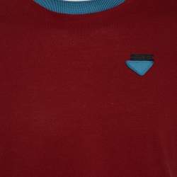 Pre Owned تي شيرت برادا قطن كستنائي بيكيه حافة متباينة رقبة مستديرة مقاس وسط (ميديوم)