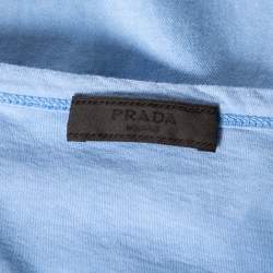 Pre Owned Prada Blue Cotton Embroidered Logo Detail V-Neck T-Shirt XXXL 