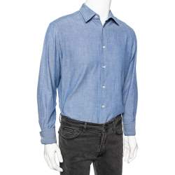 Prada Blue Cotton Button Front Shirt M