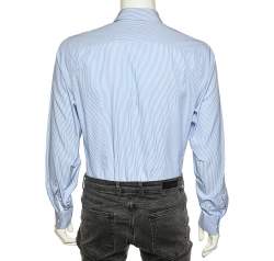 Prada Blue Striped Cotton Button Front Shirt XL