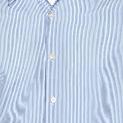 Prada Blue Striped Cotton Button Front Shirt XL