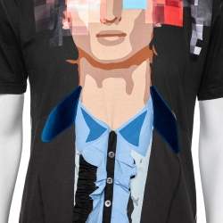 Pre Owned Prada Black Printed & Applique Detailed Cotton Short Sleeve T-Shirt M