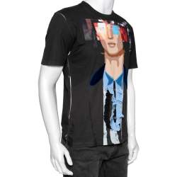 Pre Owned Prada Black Printed & Applique Detailed Cotton Short Sleeve T-Shirt M