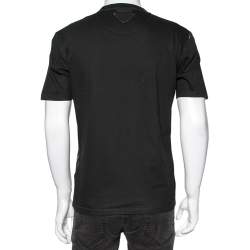 Pre Owned Prada Black Printed & Applique Detailed Cotton Short Sleeve T-Shirt M