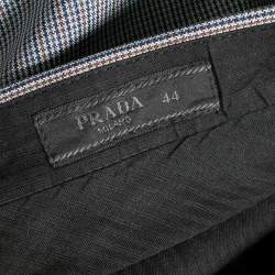 Prada Blue Micro Checkered Wool Tailored Pants XS