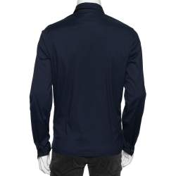 Pre Owned Prada Blue Cotton Front Zip Long Sleeve Shirt M