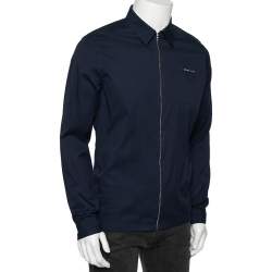 Pre Owned Prada Blue Cotton Front Zip Long Sleeve Shirt M