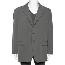 Prada Dark Grey Synthetic Button Front Blazer 4XL