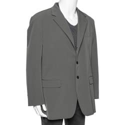 Prada Dark Grey Synthetic Button Front Blazer 4XL