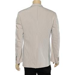 Prada Beige Pinstriped Cotton Button Front Blazer XL