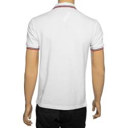 Pre Owned Prada White Cotton Pique Striped Trim Detail Polo T-Shirt M