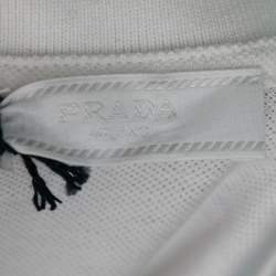 Pre Owned Prada White Cotton Pique Striped Trim Detail Polo T-Shirt M