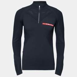 Prada Black Piqué Knit Technical Sweater L