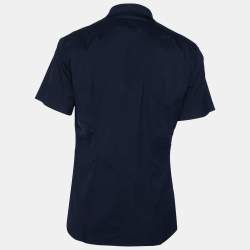 Prada Sport Navy Blue Stretch Cotton Button Front Short Sleeve Shirt L