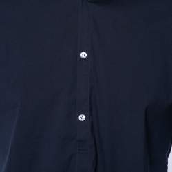 Prada Sport Navy Blue Stretch Cotton Button Front Short Sleeve Shirt L
