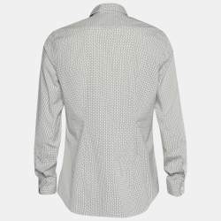 Pre Owned قميص برادا قطن مطبوع أبيض بأكمام طويلة مقاس كبير ( لارج )