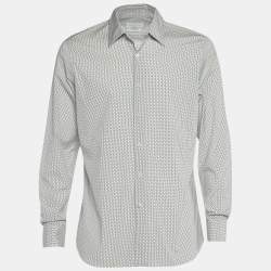 Pre Owned قميص برادا قطن مطبوع أبيض بأكمام طويلة مقاس كبير ( لارج )