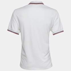 مملوكة مسبقًا Prada White Textured Cotton Striped Trim Polo T-Shirt 3XL