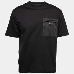 Prada Black Cotton Synthetic Patch Pocket Detail Short Sleeve T-Shirt L