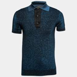 Prada Metallic Blue Lurex Knit Short Sleeve Sweater L