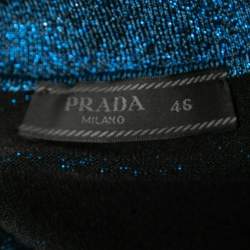 Prada Metallic Blue Lurex Knit Short Sleeve Sweater L