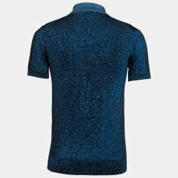 Prada Metallic Blue Lurex Knit Short Sleeve Sweater L