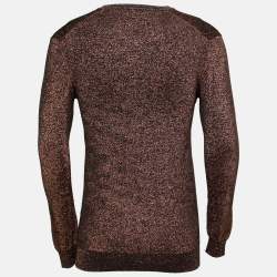 Pre Owned Prada Metallic Bronze Lurex Knit Long Sleeve V Neck Sweater L