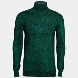 Pre Owned Prada Metallic Green Lurex Knit Turtle Neck Long Sleeve Sweater L