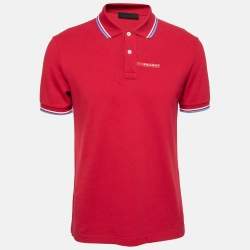 Prada Red Cotton Pique Iconic Rubber Logo T-Shirt L
