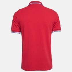 Prada Red Cotton Pique Iconic Rubber Logo T-Shirt L