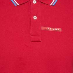 Prada Red Cotton Pique Iconic Rubber Logo T-Shirt L
