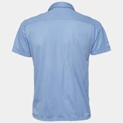 Pre Owned Prada Blue Cotton Pique Pocket Detail Polo T-Shirt XL