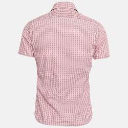 Prada Red Printed Cotton Button Front Short Sleeve Shirt S